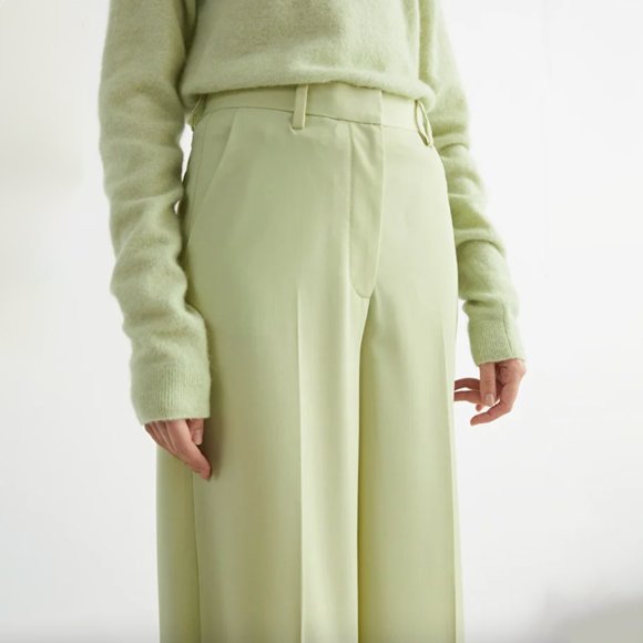 NWT & Other Stories Womens Wide Press Crease Wool Trousers in Pistachio - Picture 4 of 5